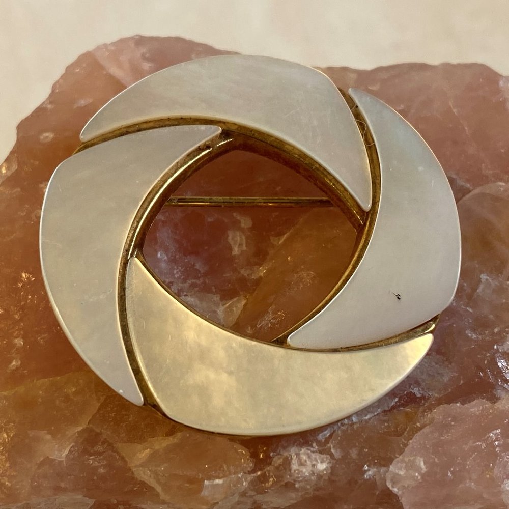 "Ges Gesch" AH Vintage Mother of Pearl Brooch